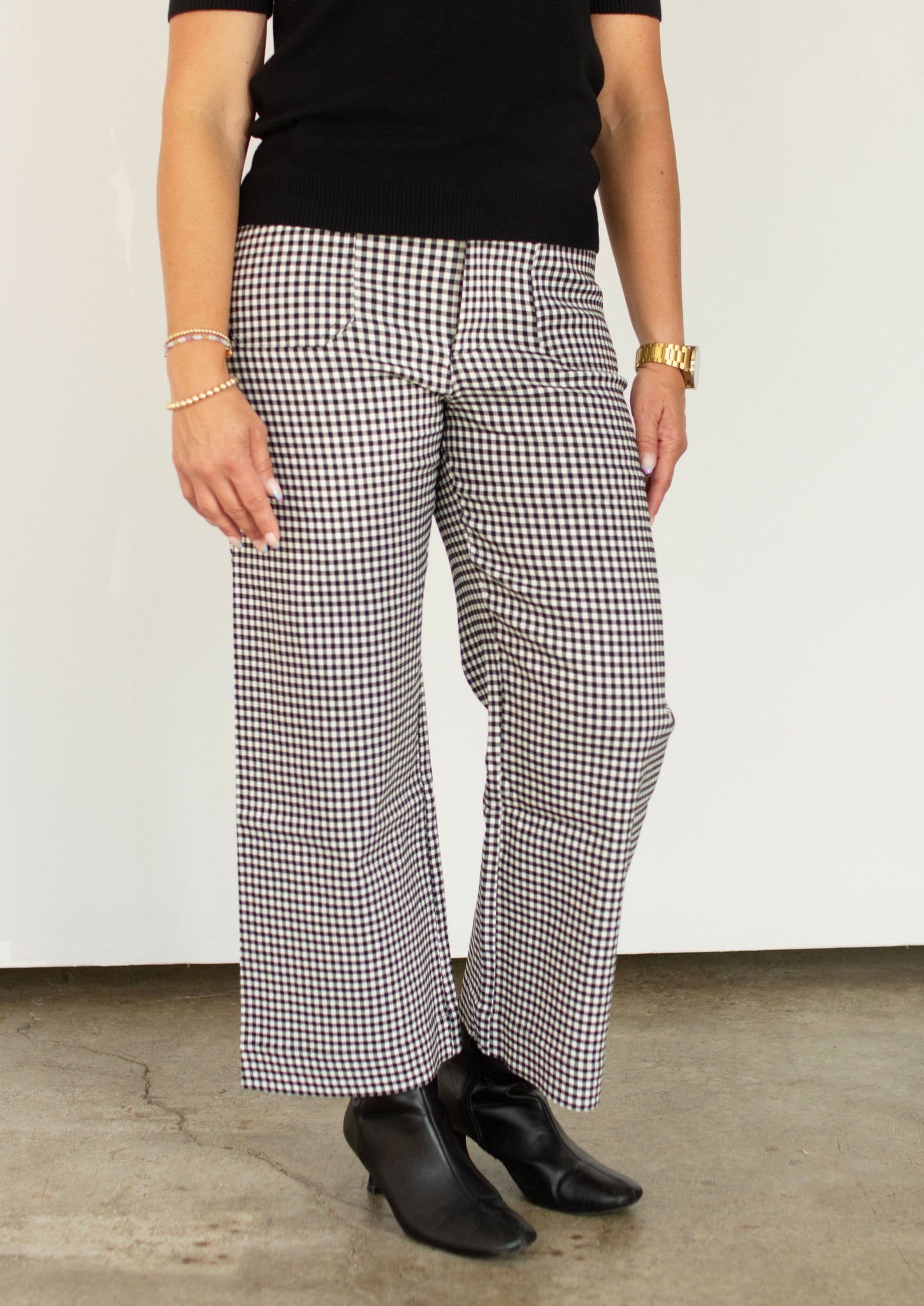Black Gingham Check Patch Pocket Pants