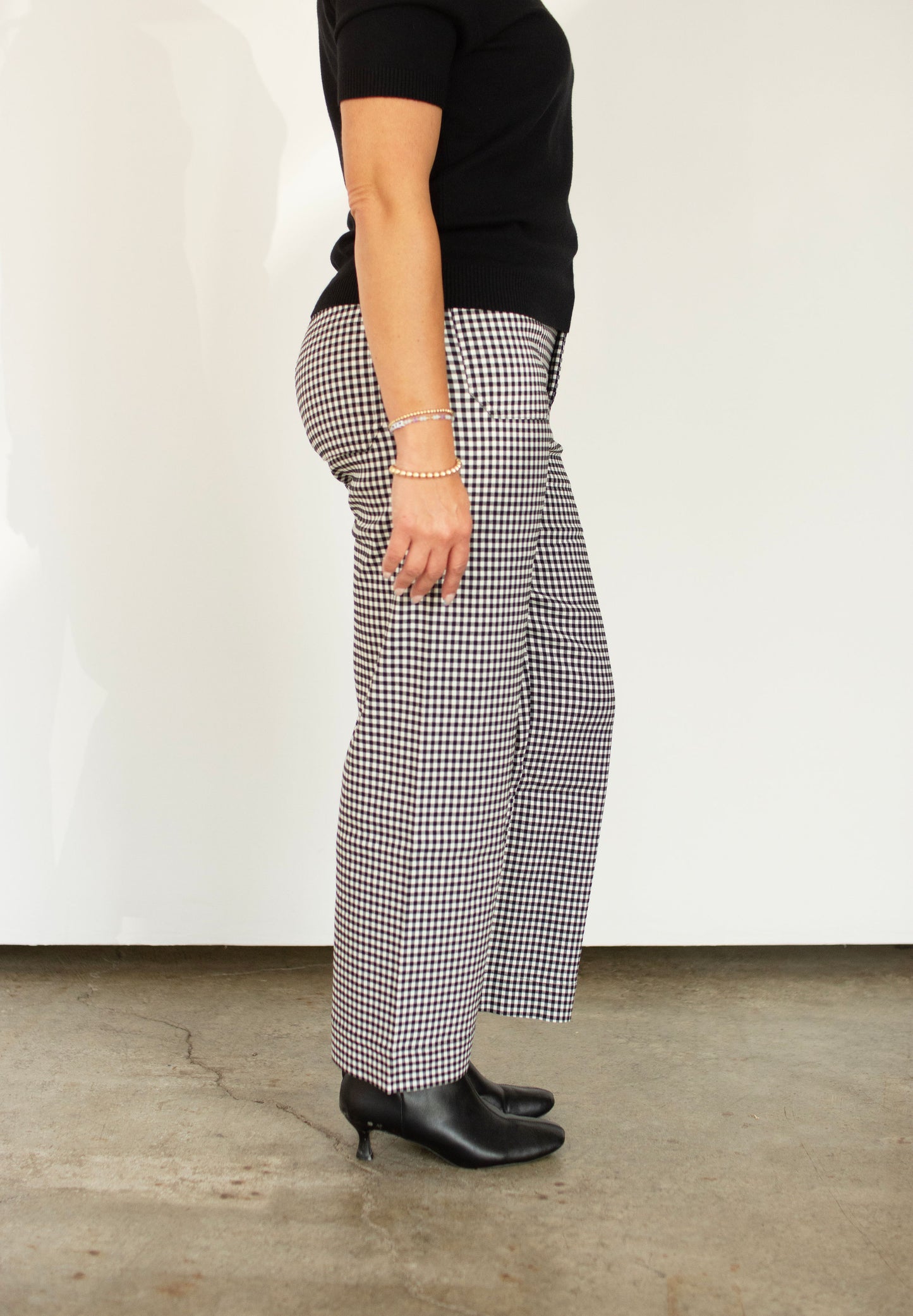 Black Gingham Check Patch Pocket Pants