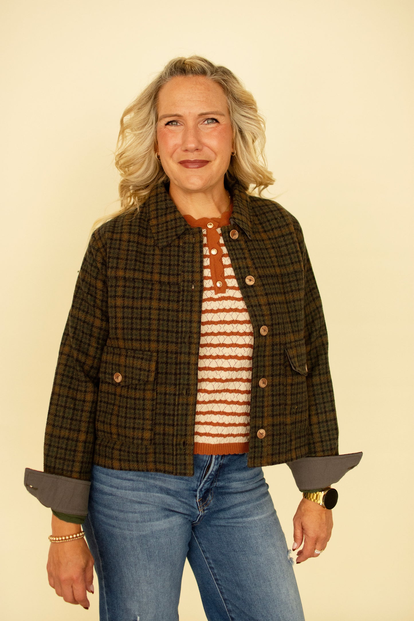 Green Plaid Button-Down Jacket