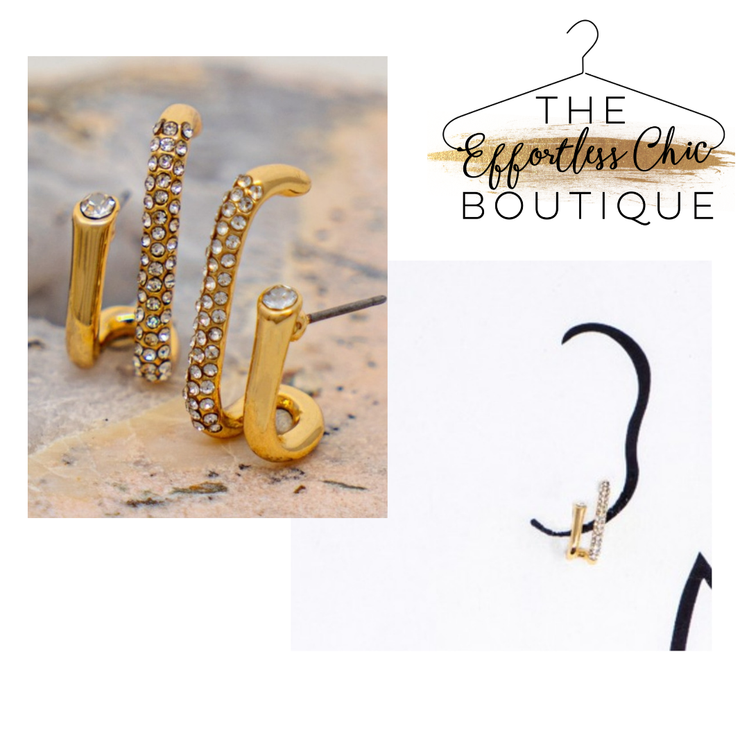 Double Row Huggie Earring w/ Rhinestones