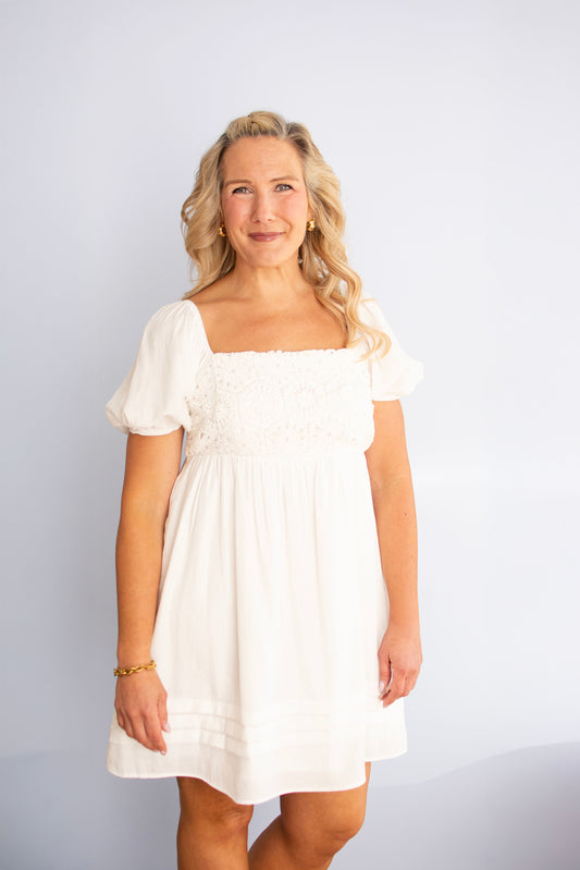 White Puff Sleeve Dress