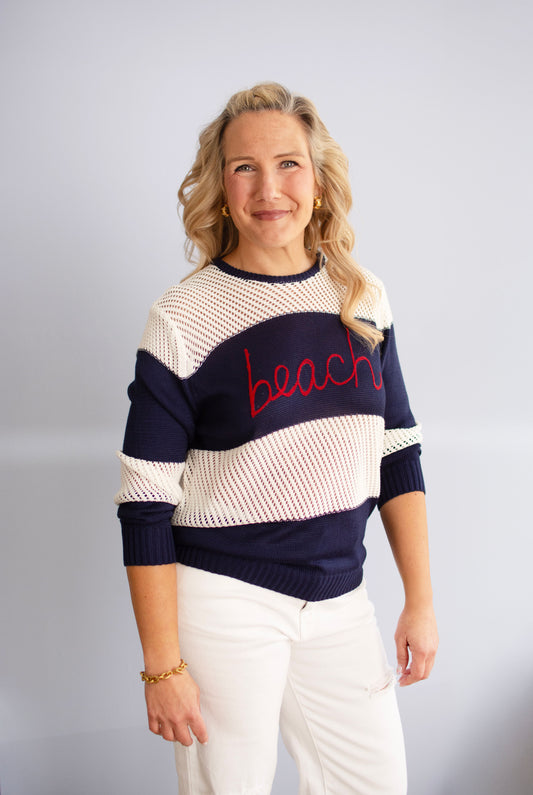 Navy Striped BEACH Sweater