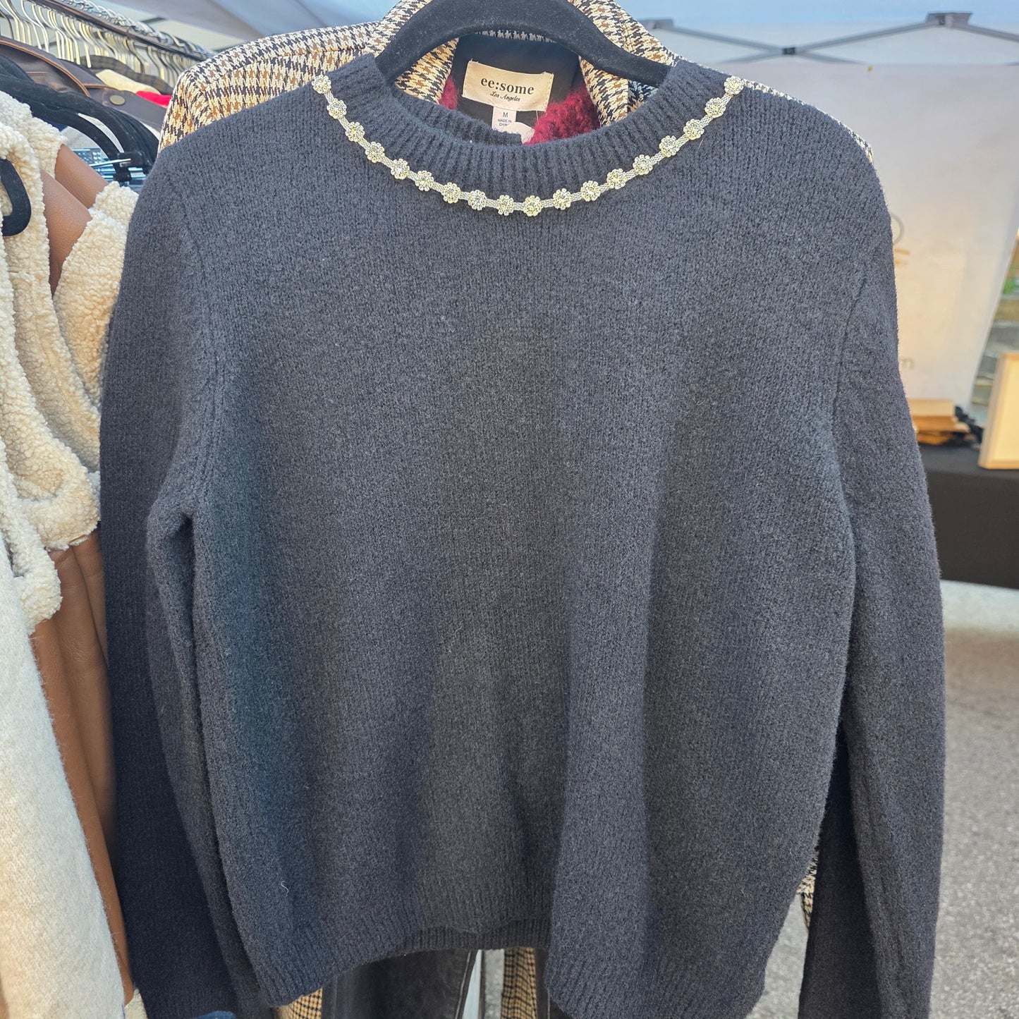 Black Jeweled Neck Sweater