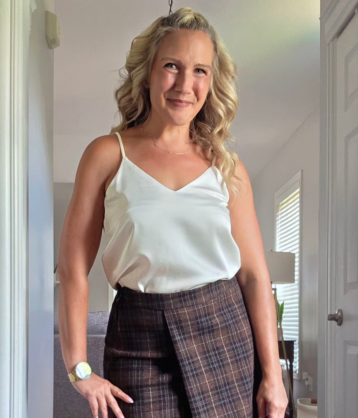 Reversible Silk Cream V-Neck Tank