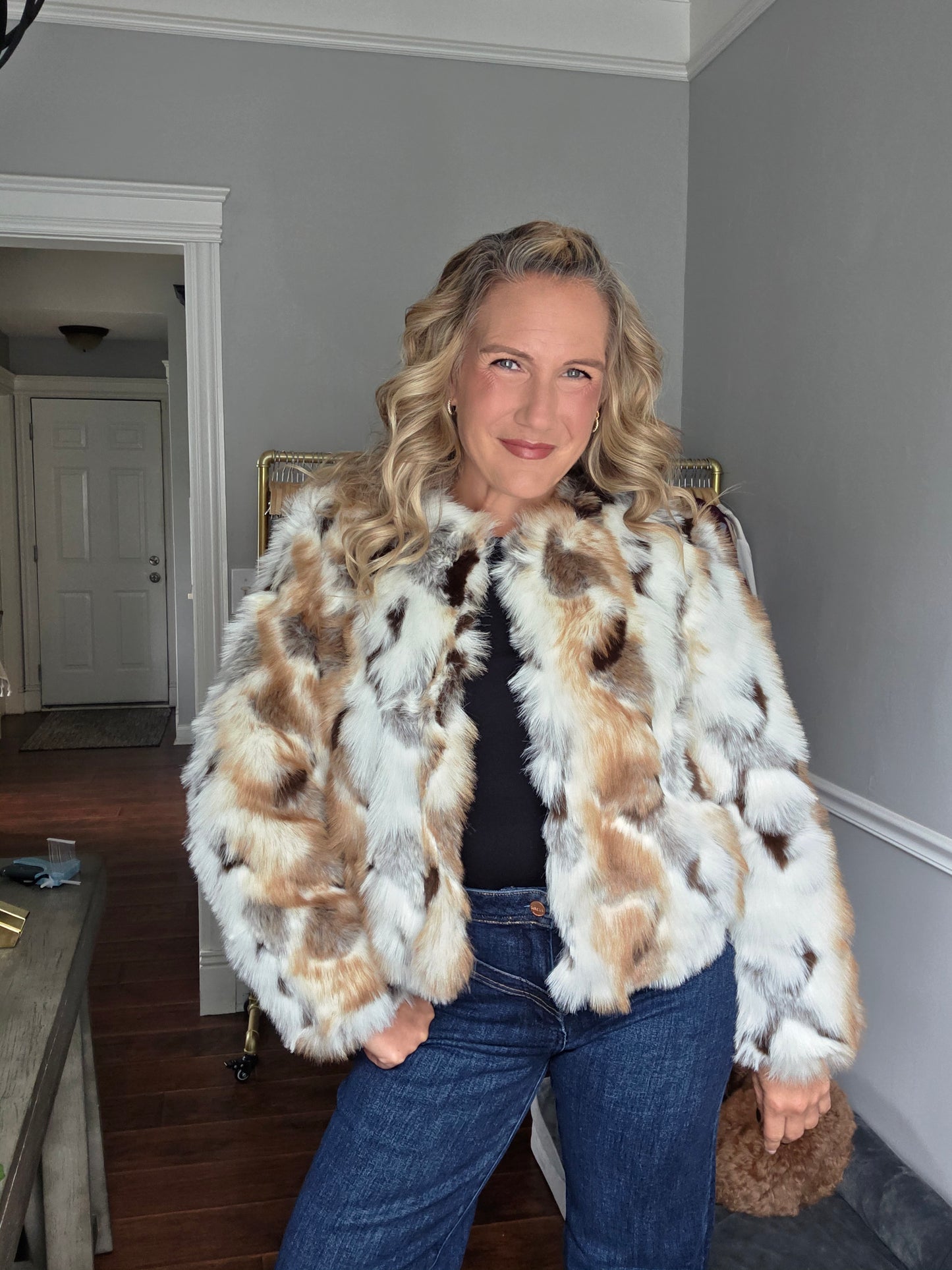 Cream Faux Fur Crop Jacket