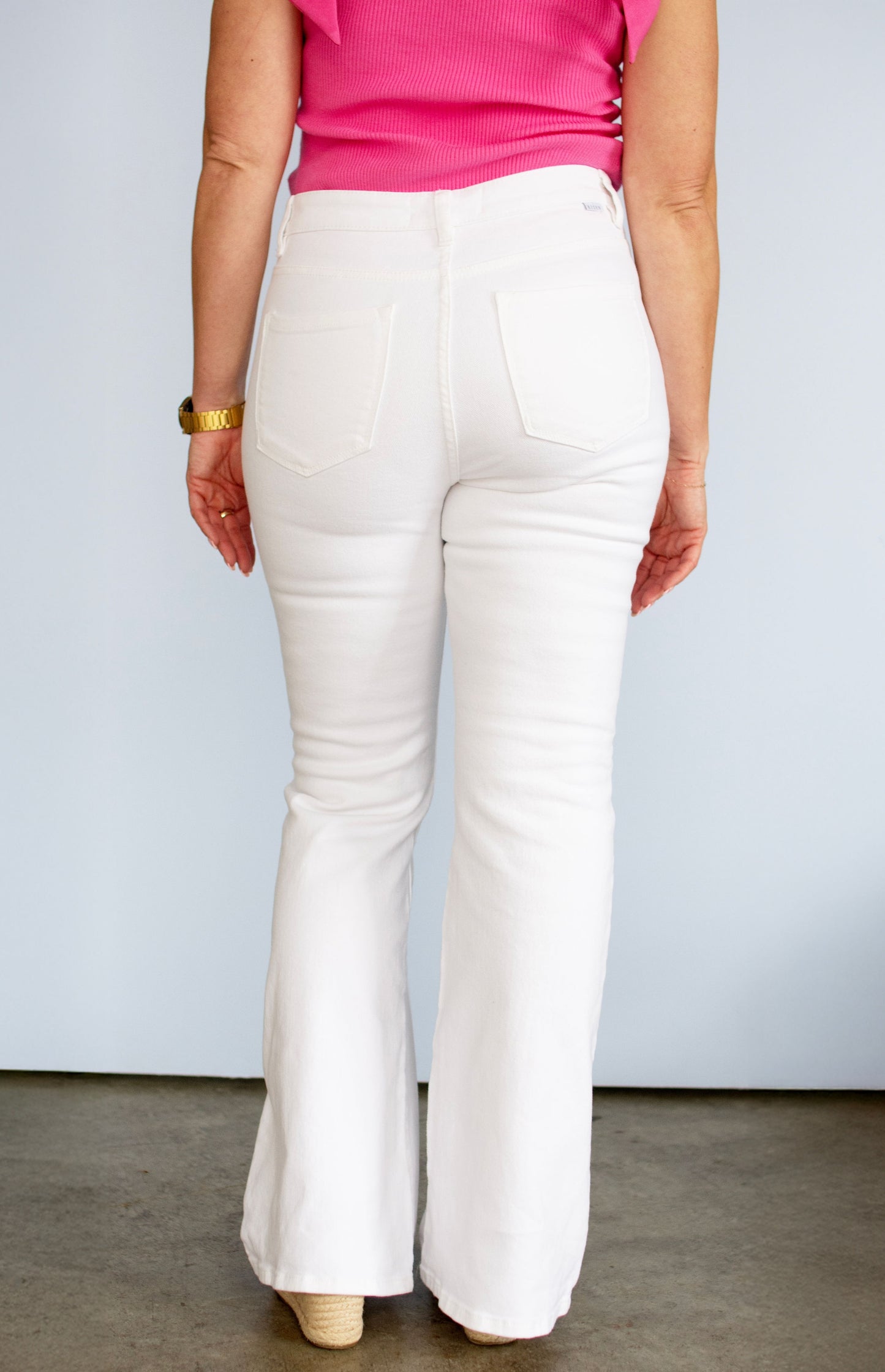 RISEN High Rise Tummy Control White Bootcut Jeans