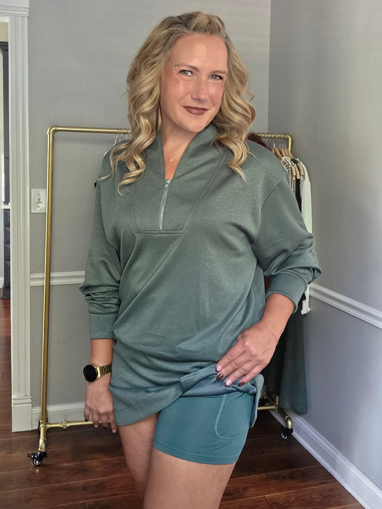 Slate Green Skort & Half Zip 2-Piece Set