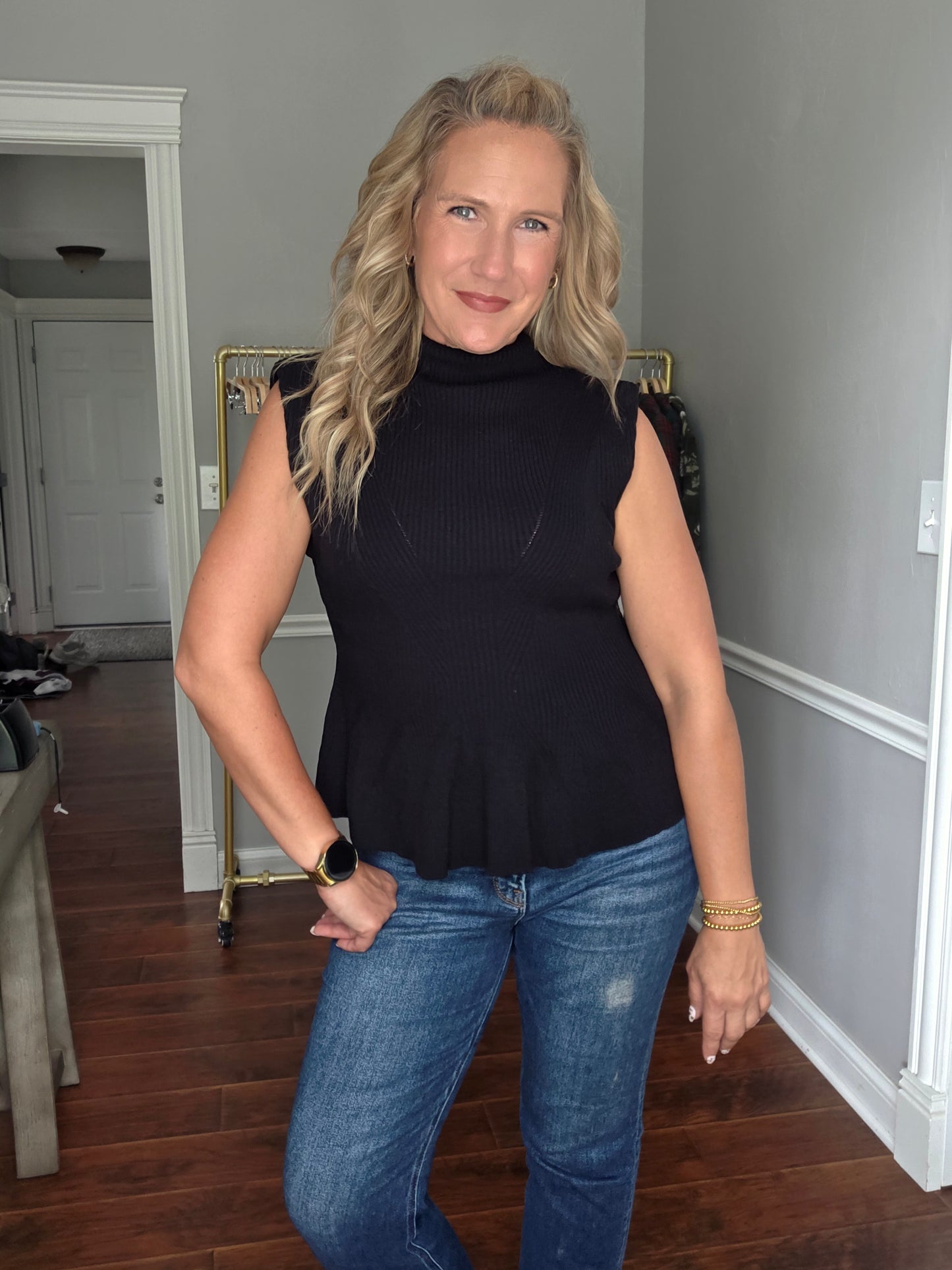 Black Mock Neck Peplum Top