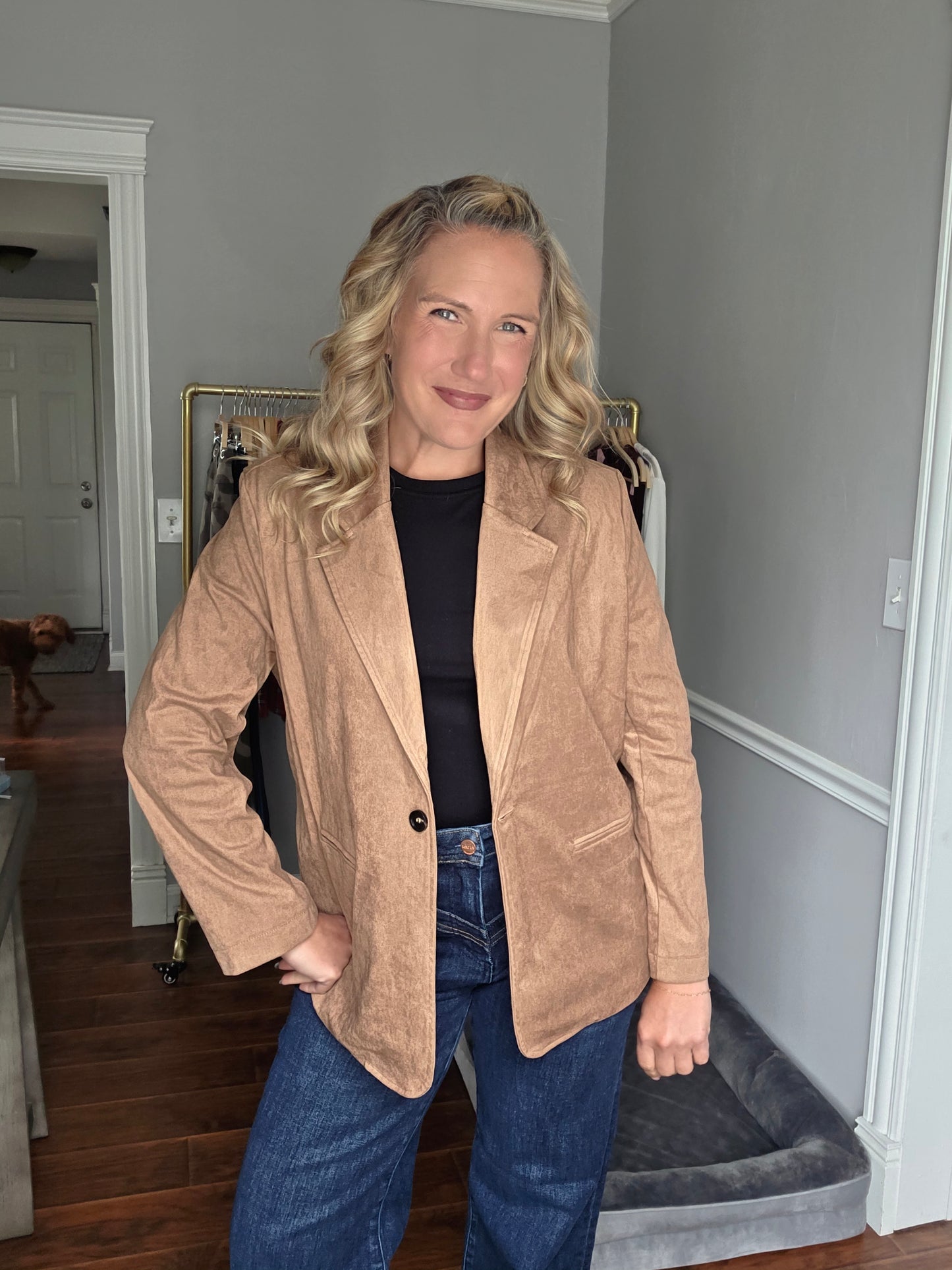 Camel Oversized Faux Suede Blazer