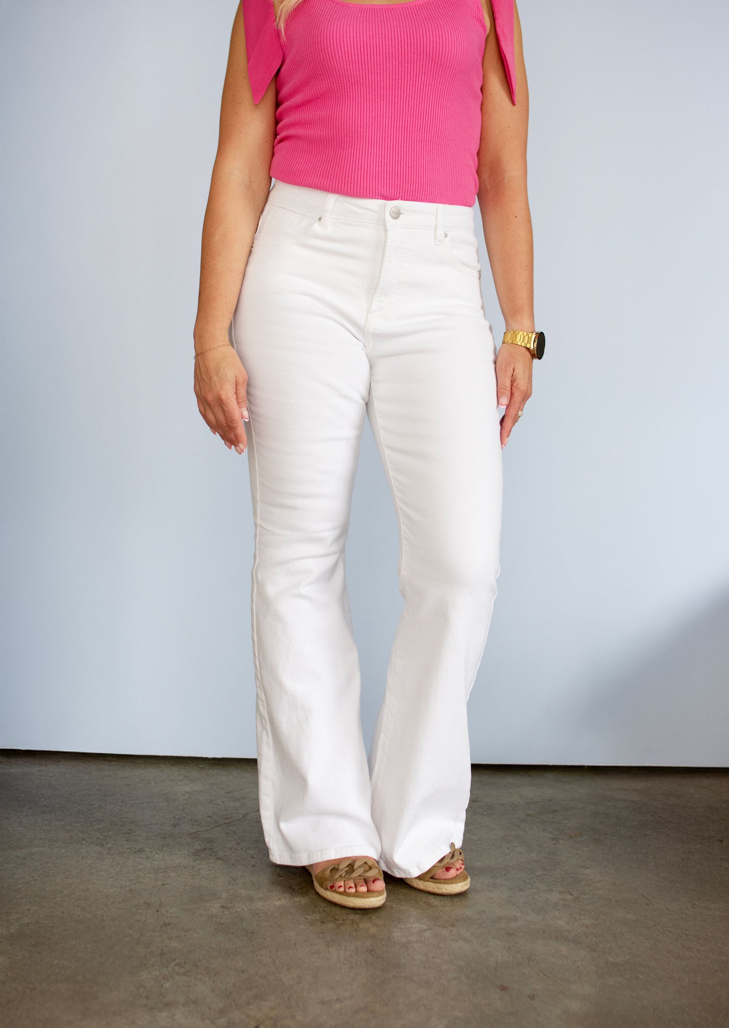 RISEN High Rise Tummy Control White Bootcut Jeans
