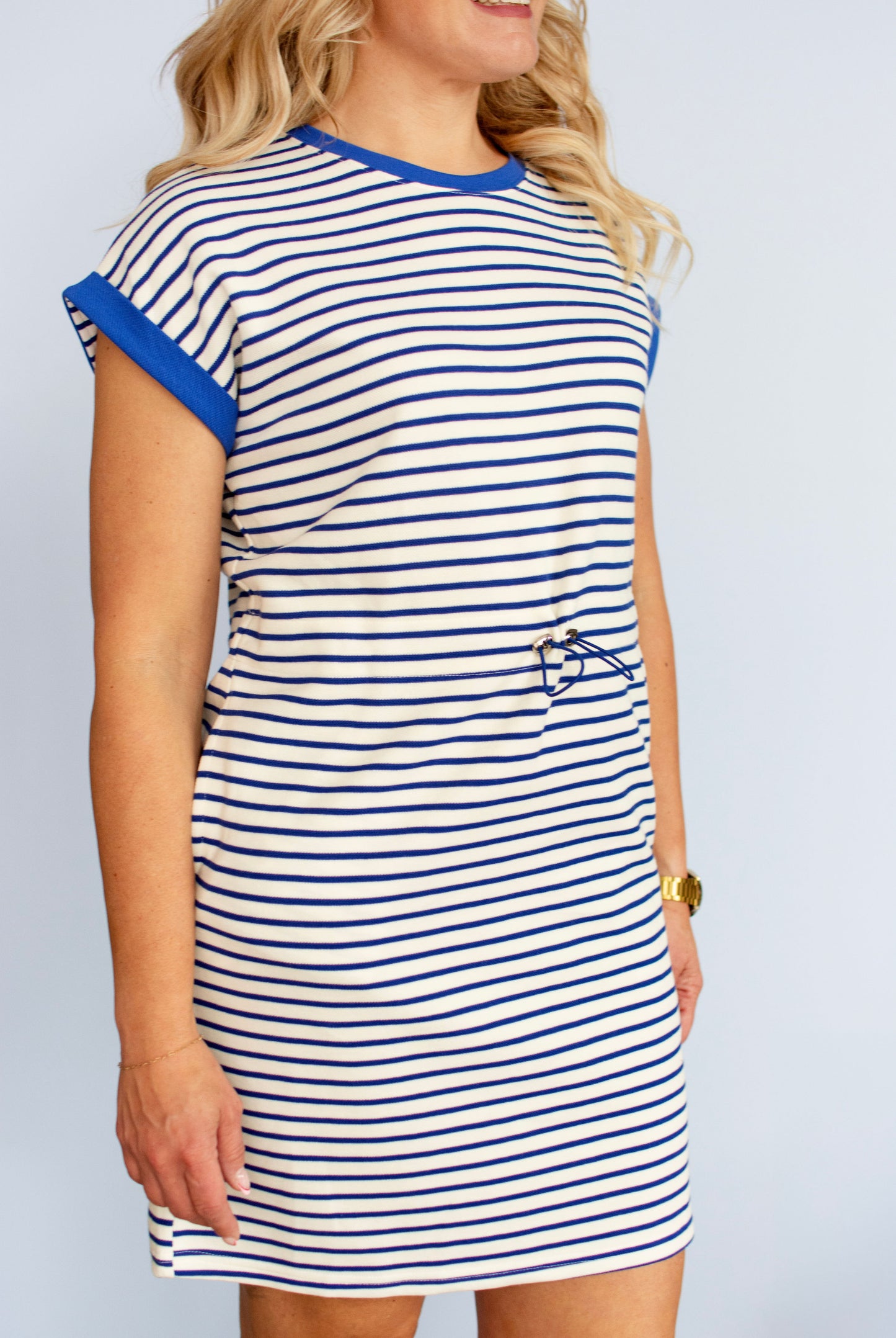 Royal Blue Striped Cap Sleeve Dress