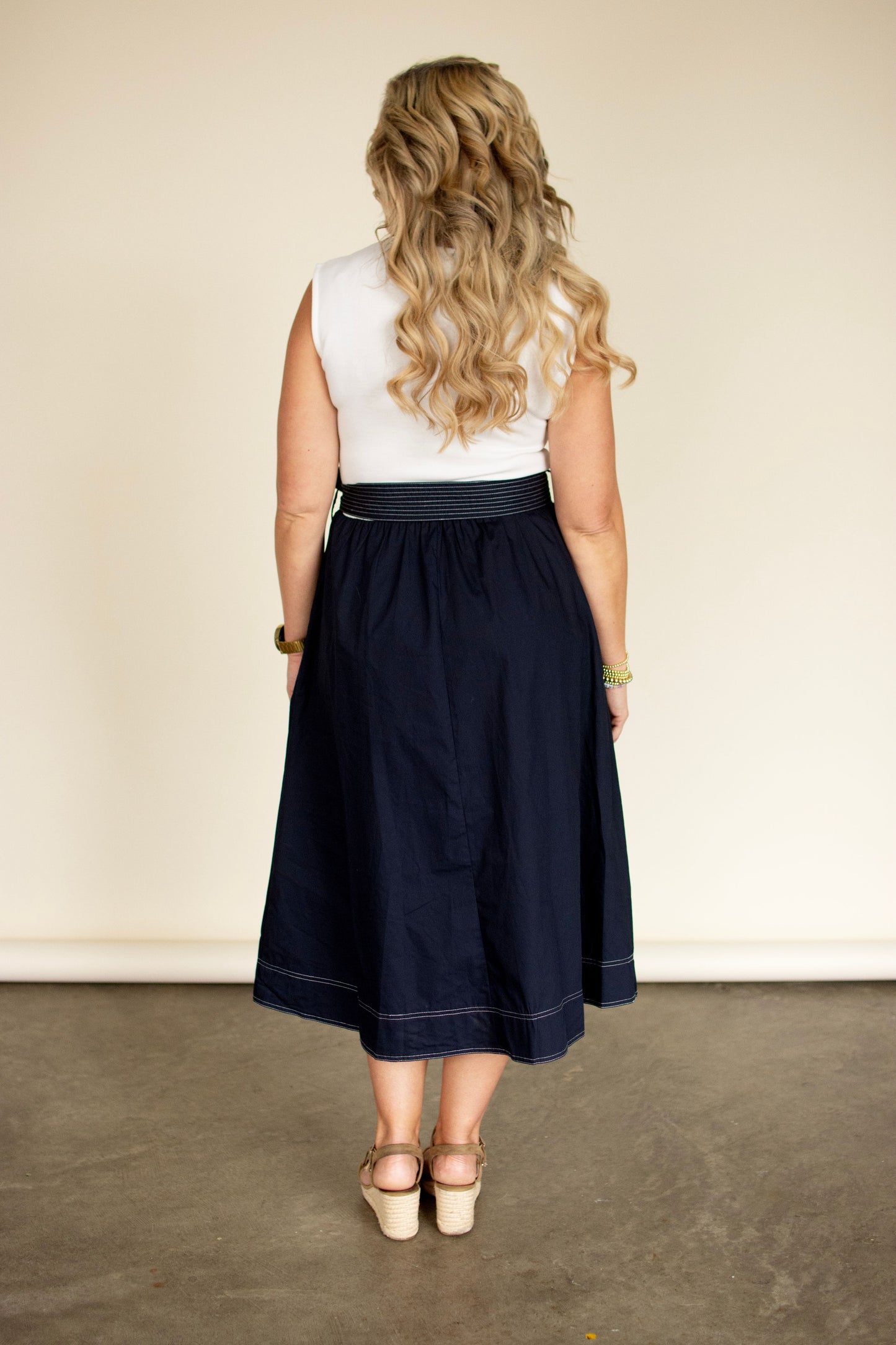 Navy Blue Color Block Midi Dress