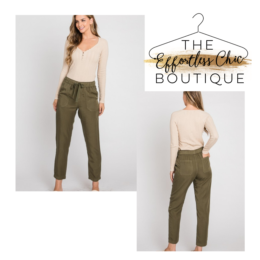 Olive Drawstring Pants w/ Pockets