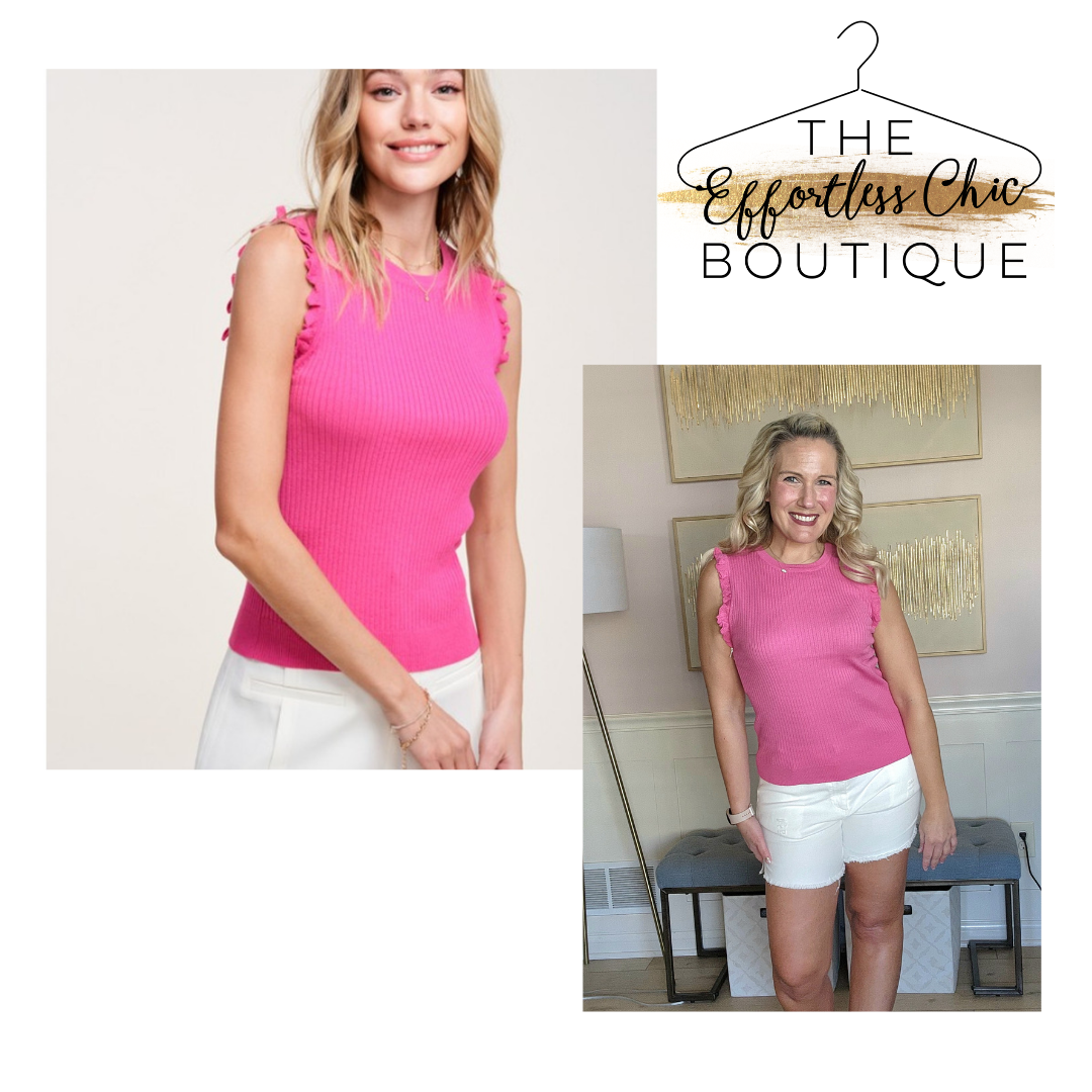 Hot Pink Ruffled Edge Sleeveless Top