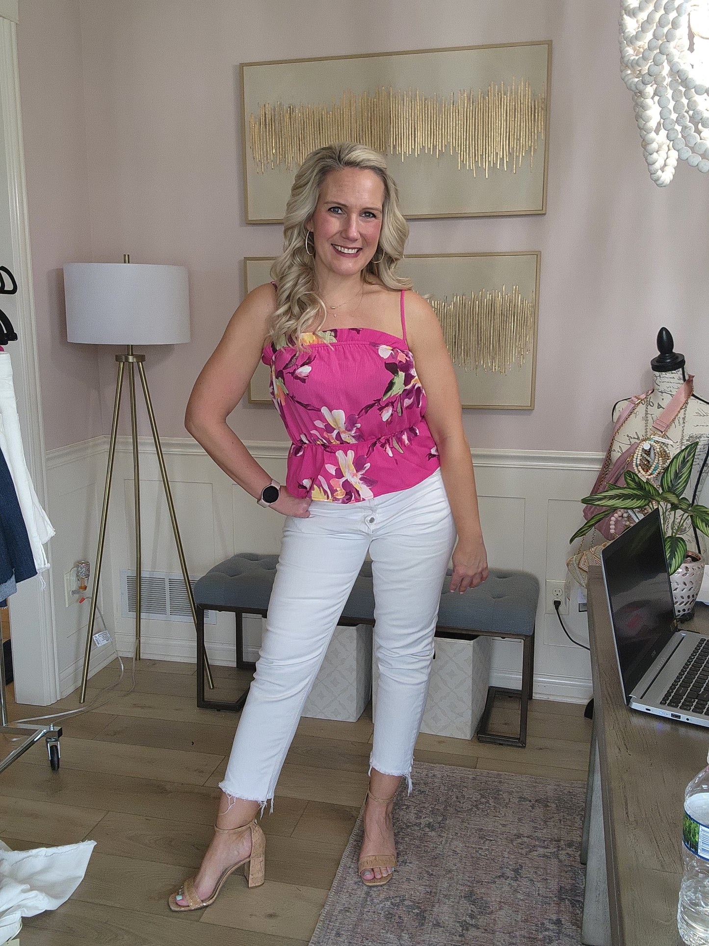 Magenta Tropical Print Top