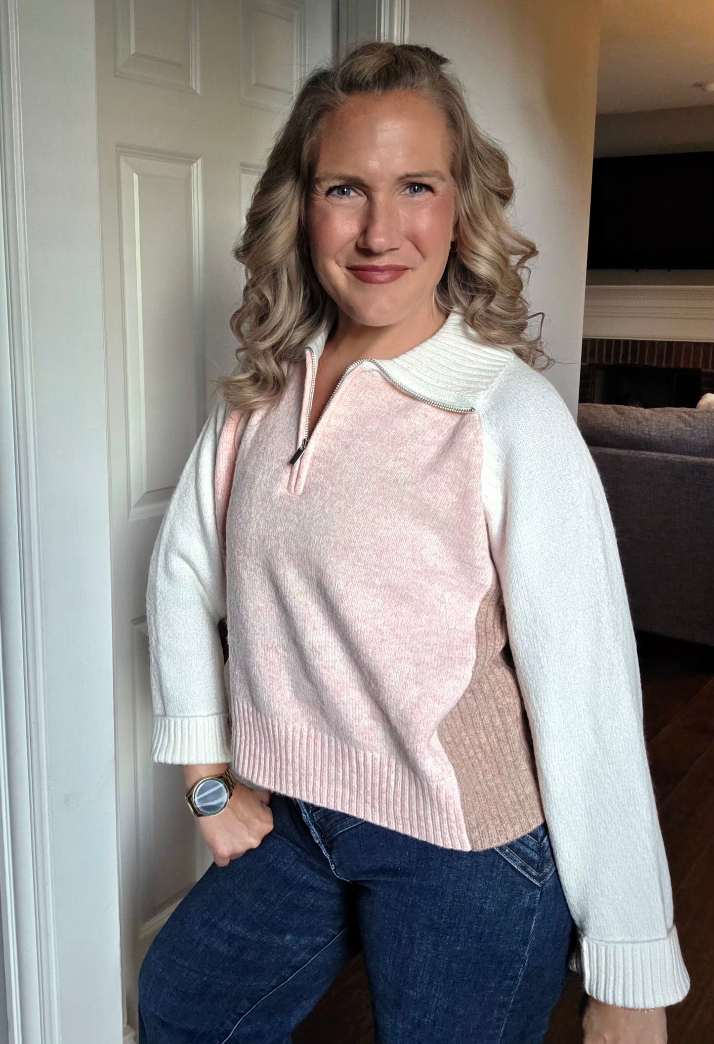 Half Zip Peach Mocha Sweater