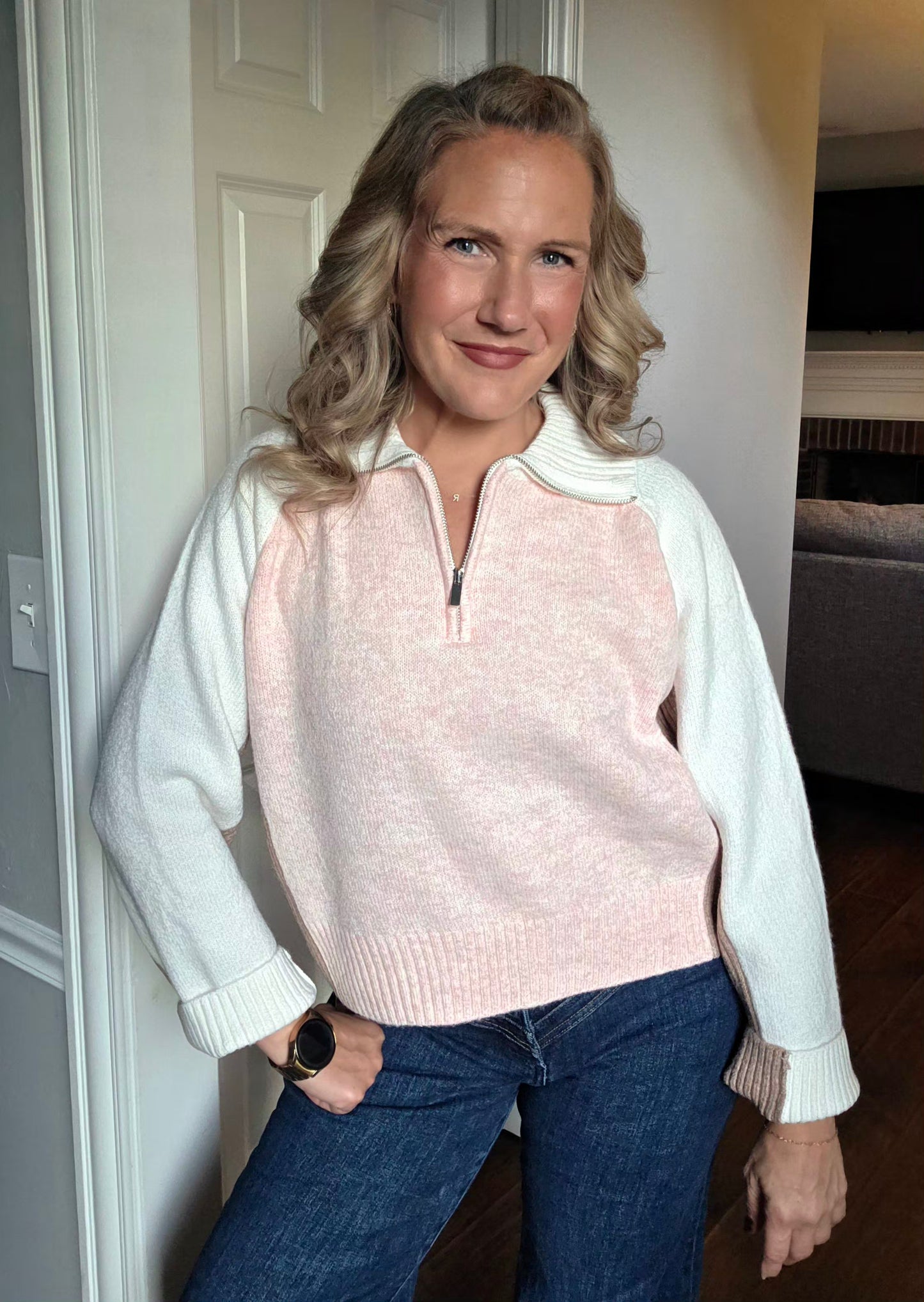Half Zip Peach Mocha Sweater