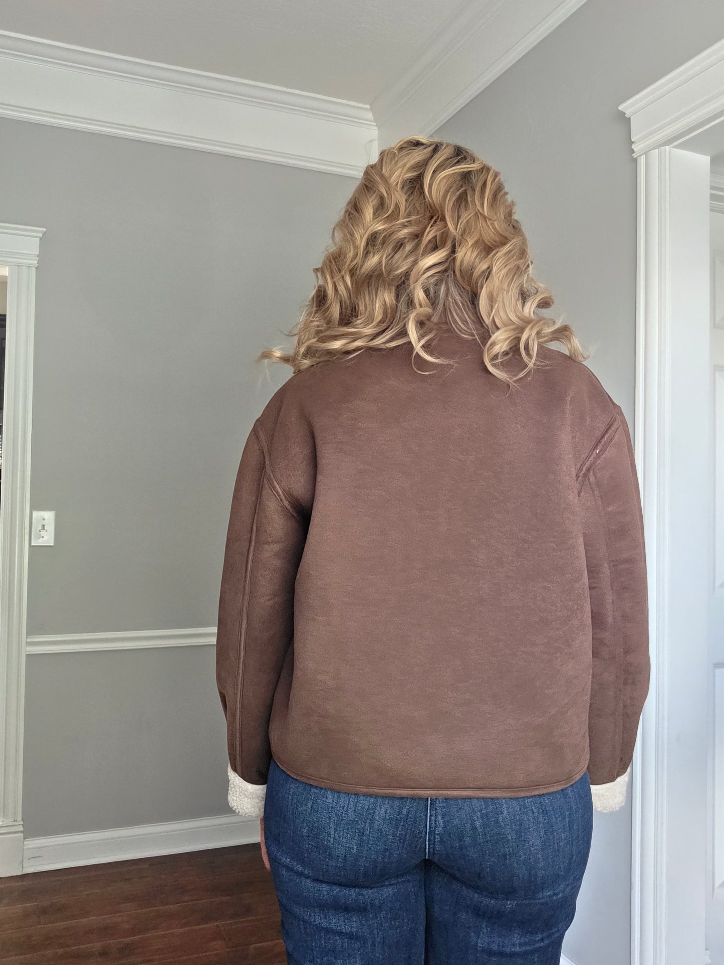 Brown Faux Suede Sherpa Lined Jacket