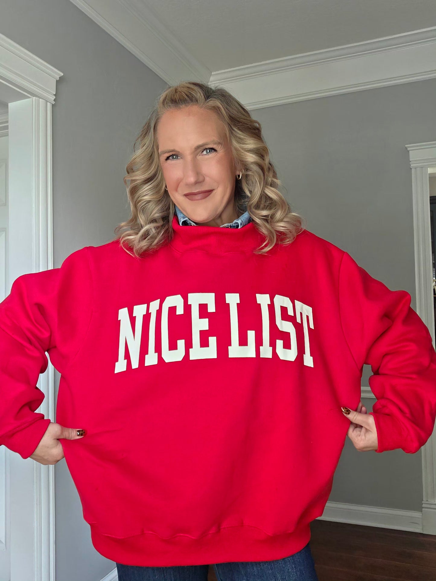 Nice List/Naughty List Red Oversized Mockneck