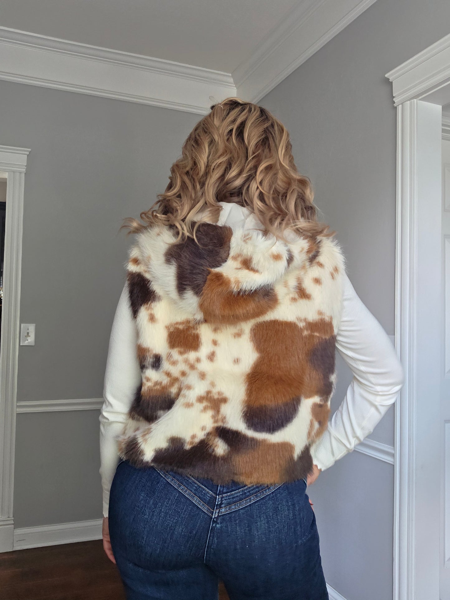 Hooded Animal Print Fur Vest