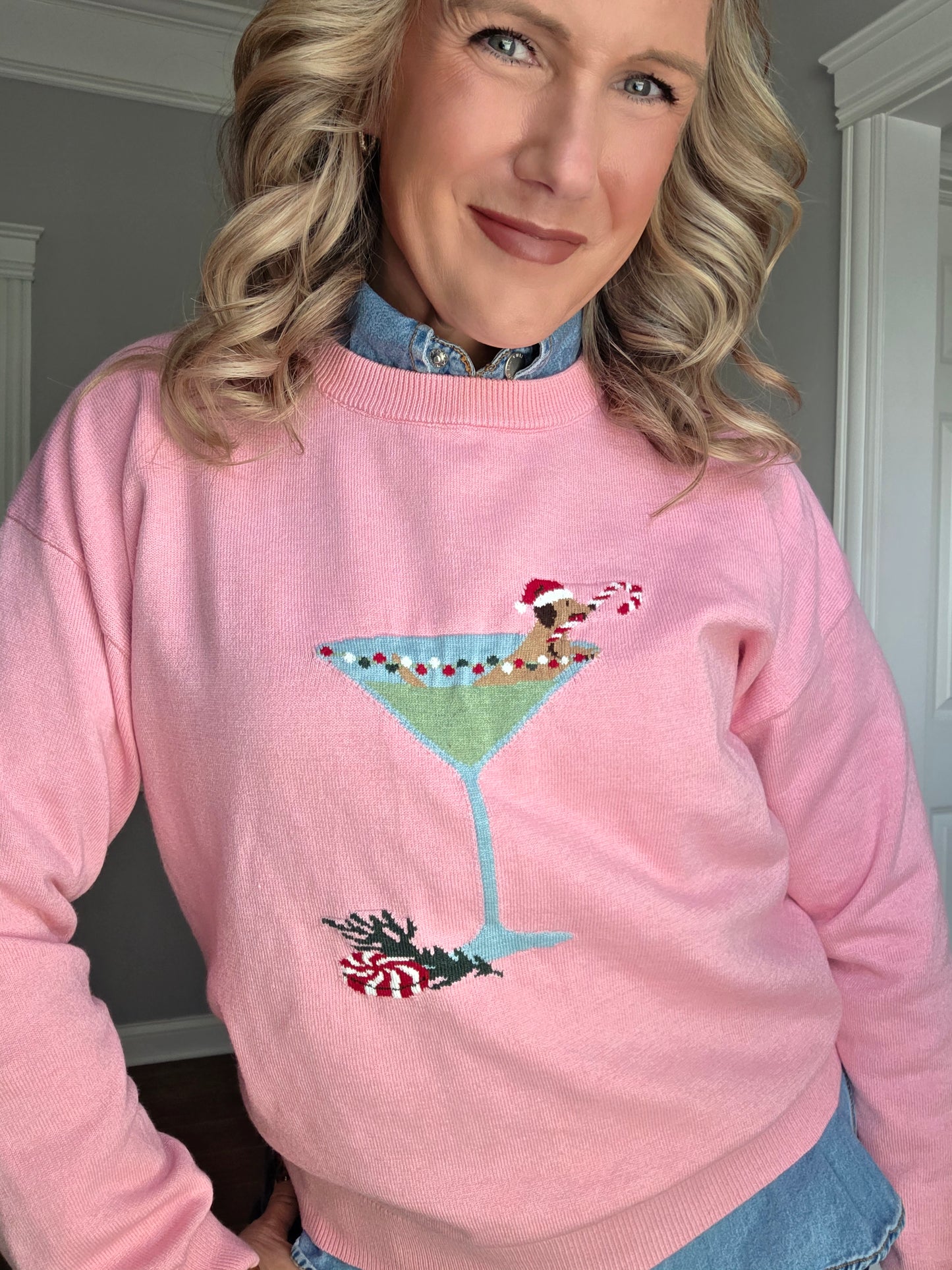 Pink Holiday Cocktail Dog Sweater