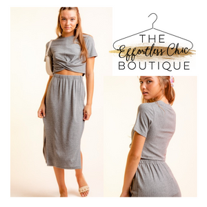 Grey 2-Piece Midi Skirt Set