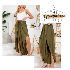 Olive High Slit Cropped Pant