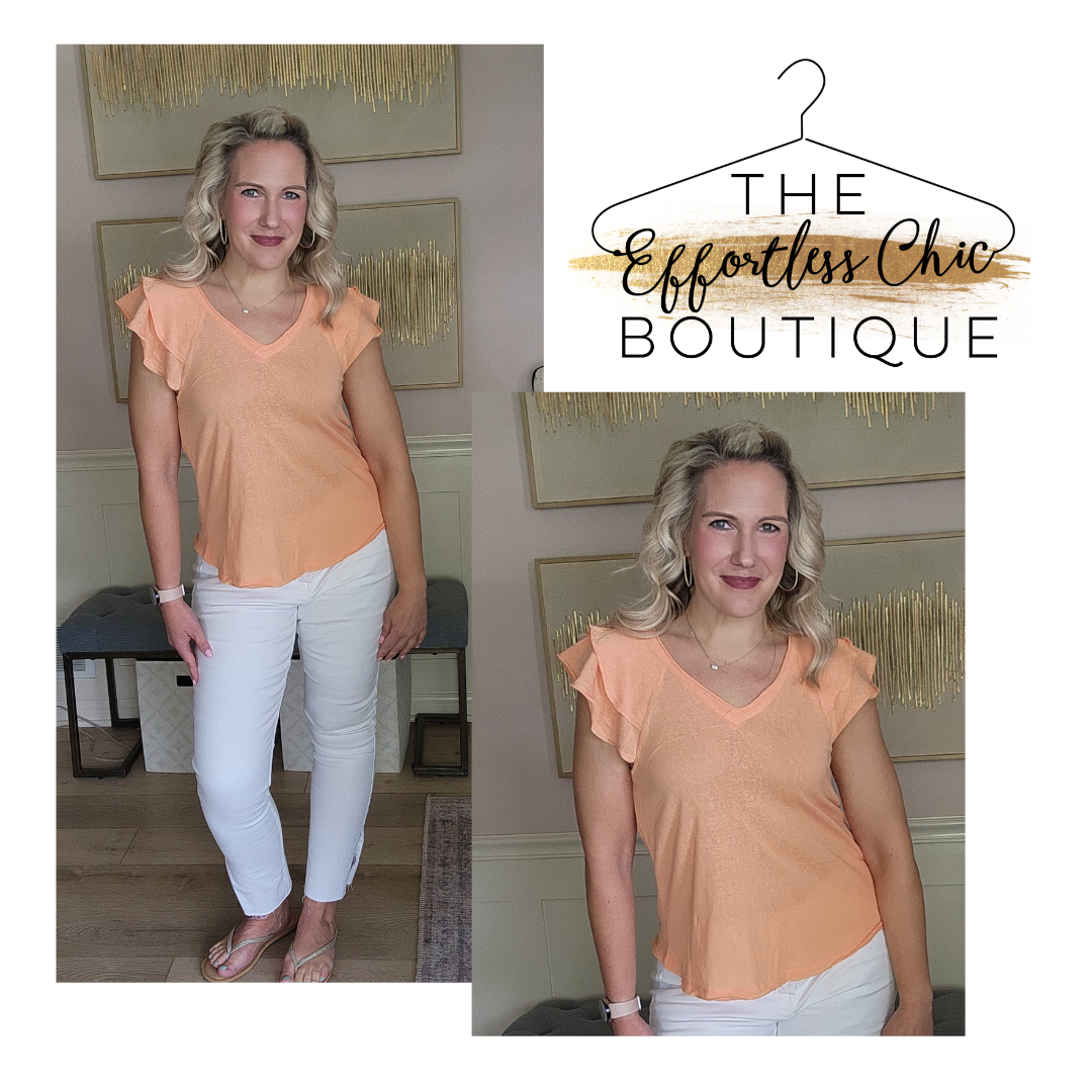 Mango V-Neck Flutter Sleeve Top – The Effortless Chic Boutique