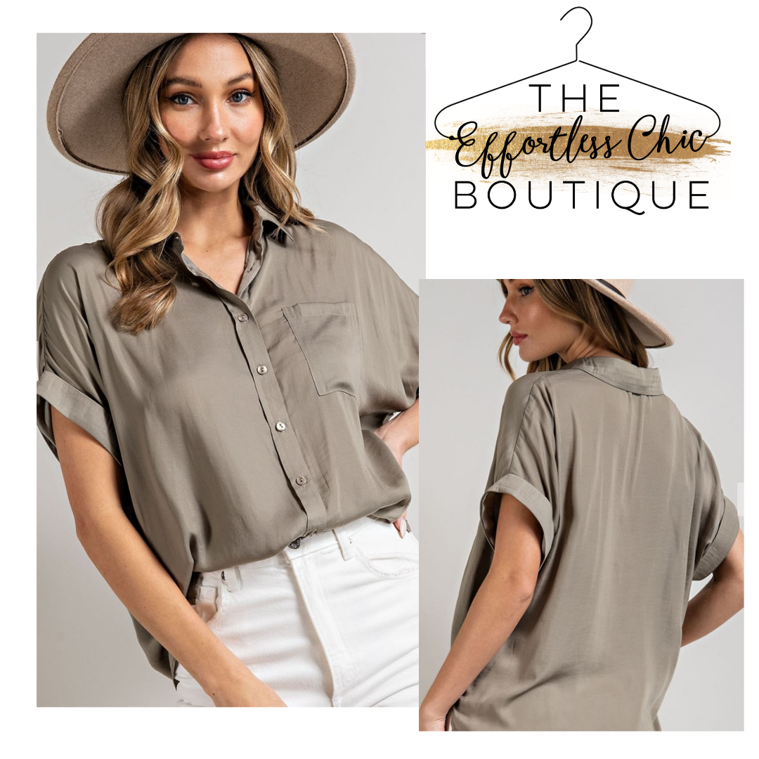 Sage Silk Button Down Top