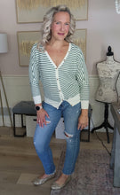 Load image into Gallery viewer, Green Striped Dolman V-Neck Top
