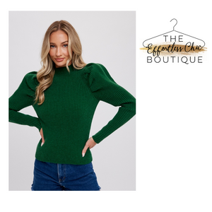 Forest Green Puff Sleeve Sweater