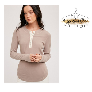 Latte Ribbed Henley Top