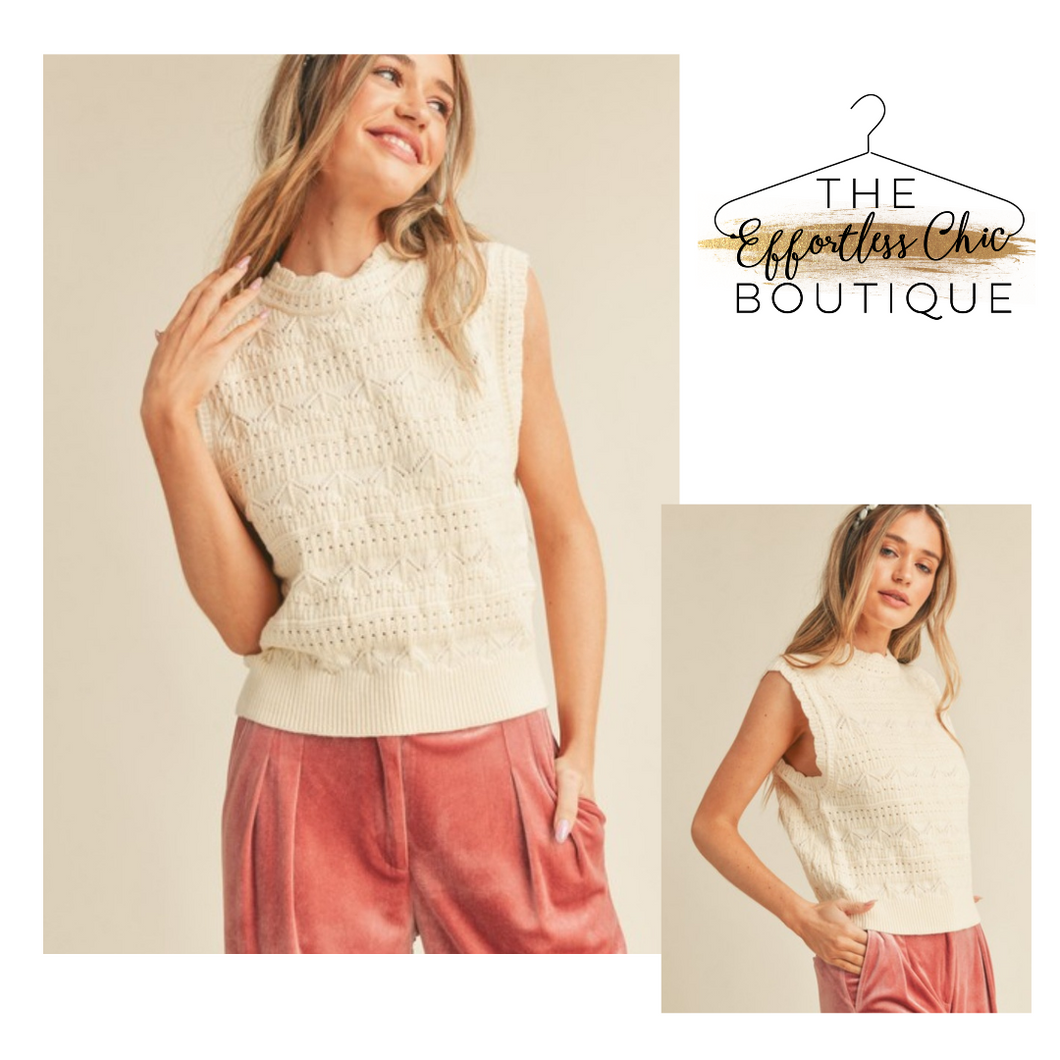 Ivory Pointelle Sweater Vest