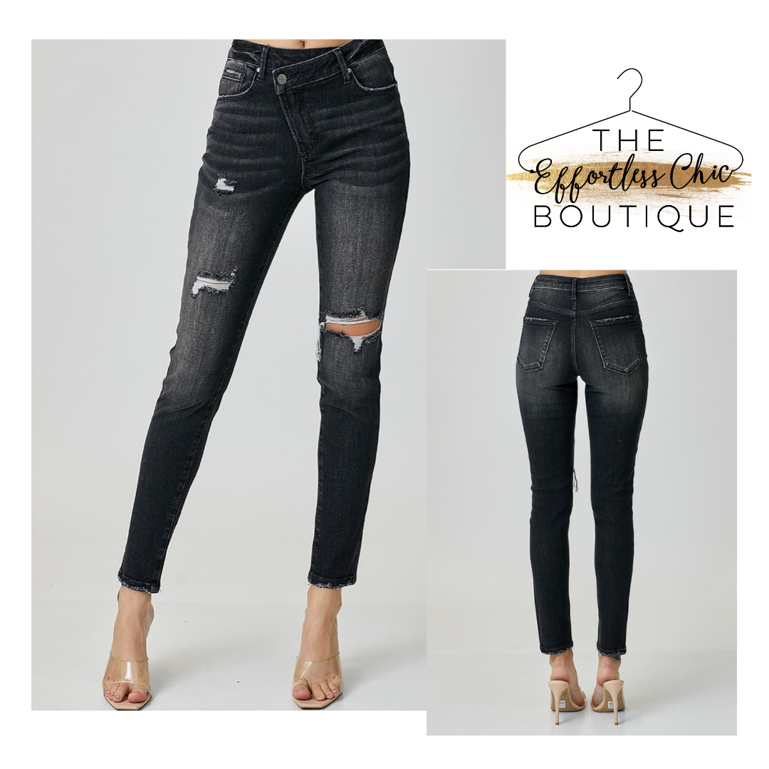 RISEN High Rise Crossover Relaxed Skinny Jeans in Black – The ...