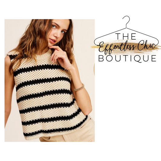 Black Striped Sleeveless Sweater