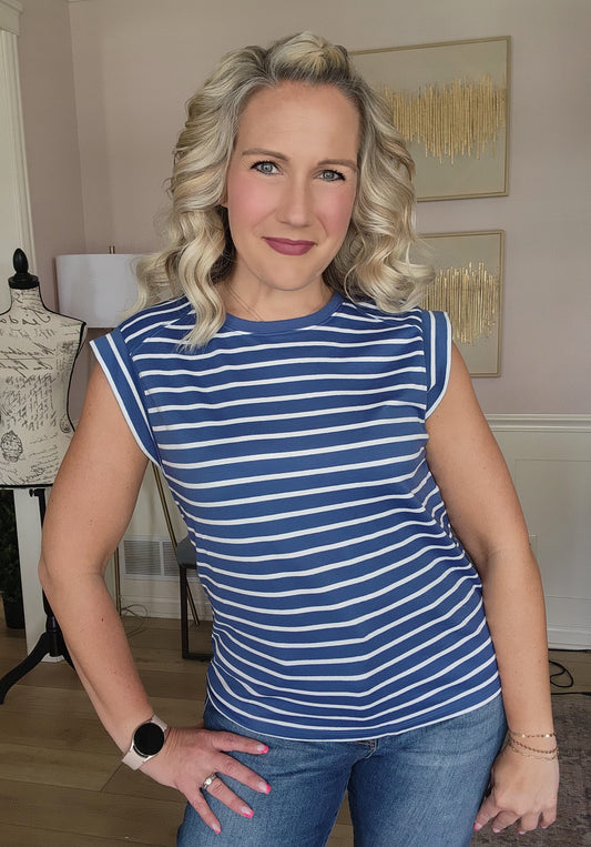 Blue Striped Muscle Top