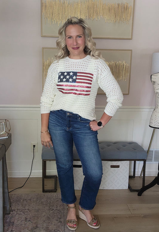 Open Stitch American Flag Sweater