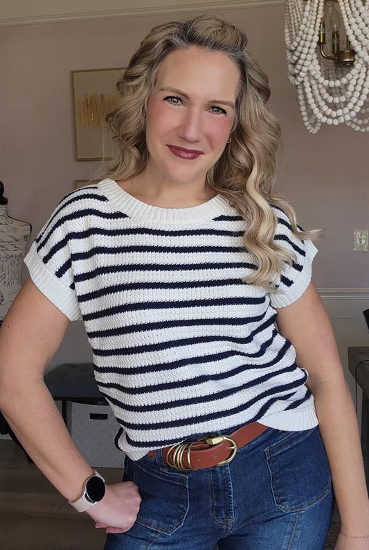 Navy Striped Knit Top