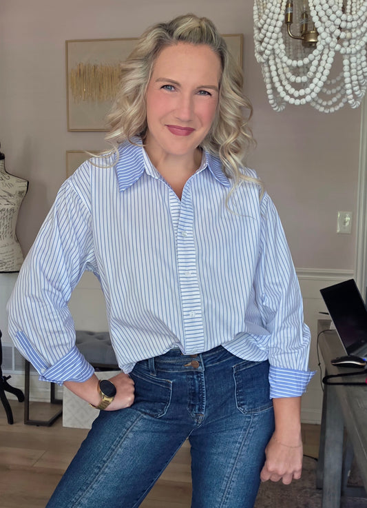 Blue Stripe Contrast Button-Down
