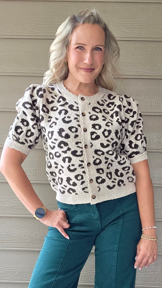 Taupe Leopard Print Cardigan