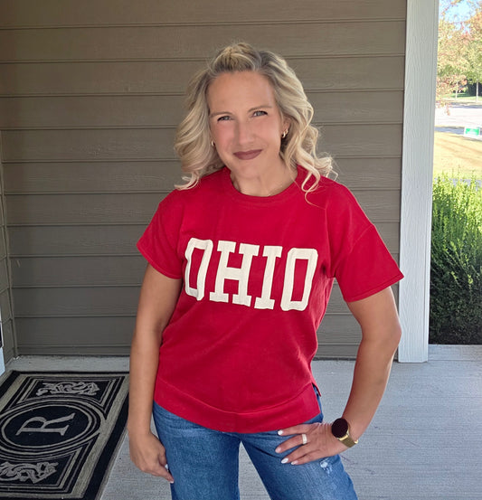Red OHIO Short Sleeve Lightweight Sweater