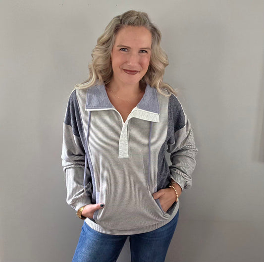 Blue Striped Half Zip Pullover