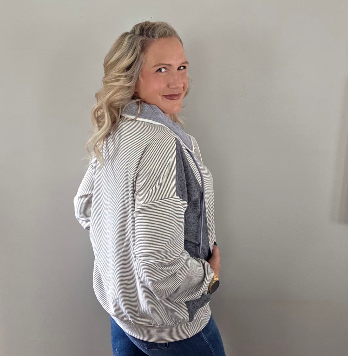 Blue Striped Half Zip Pullover