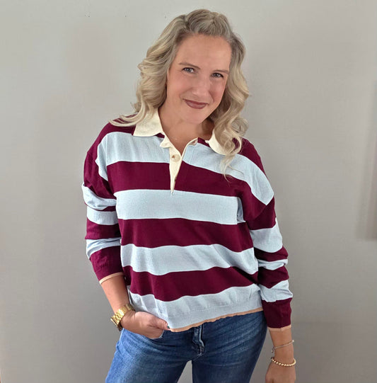 Burgundy & Blue Striped Top