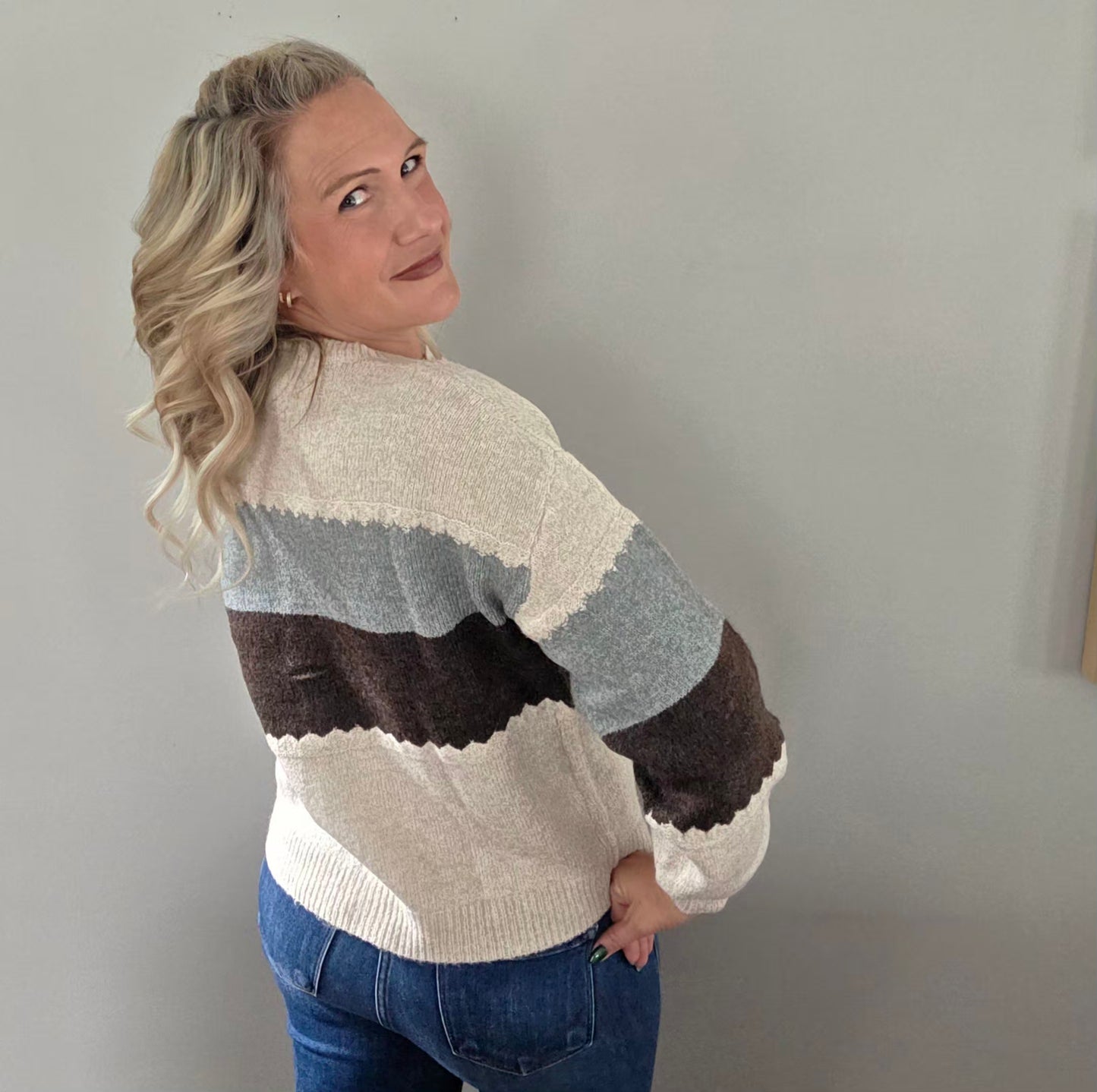 Oatmeal Colorblock Rosette Cardigan