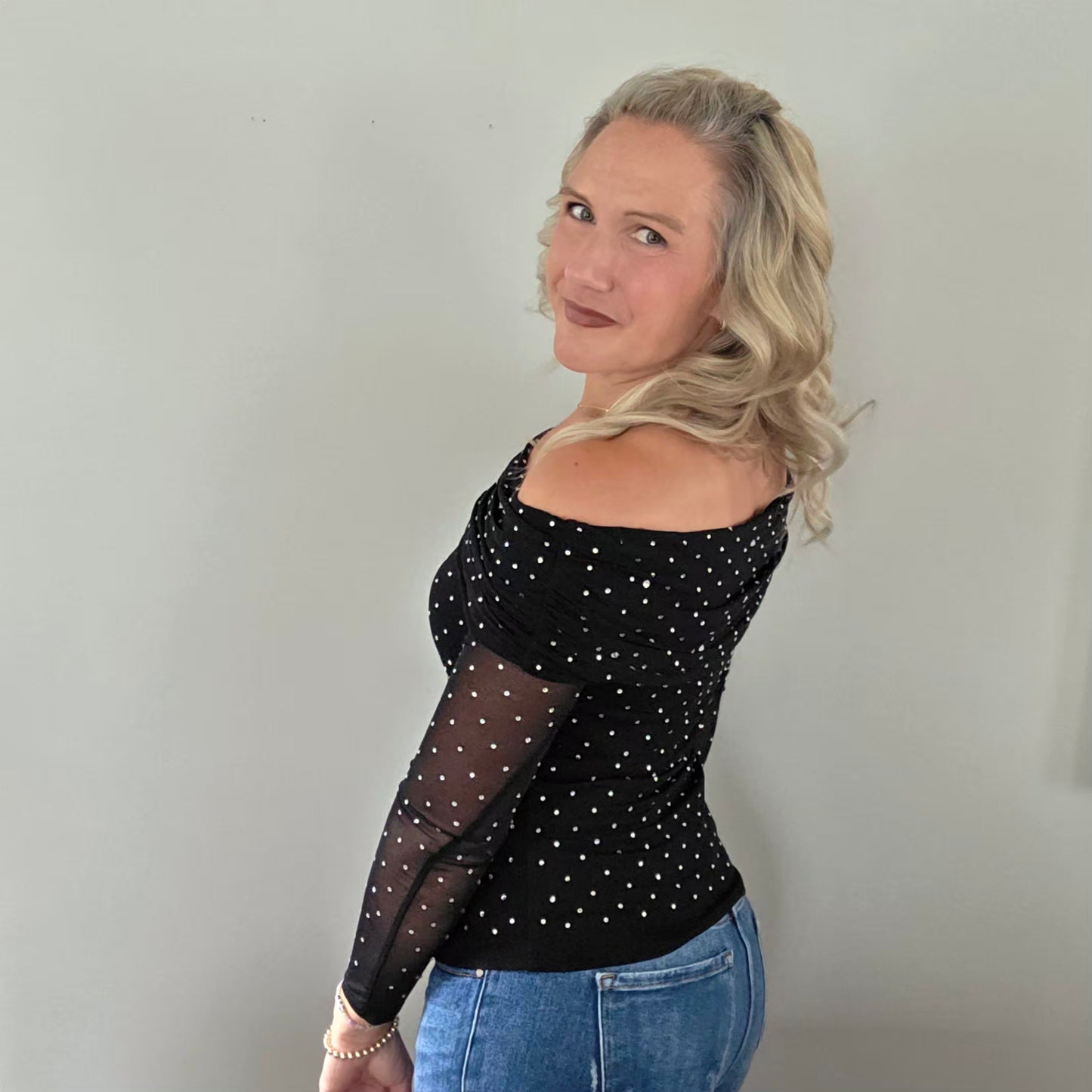 Black Embellished Off the Shoulder Top