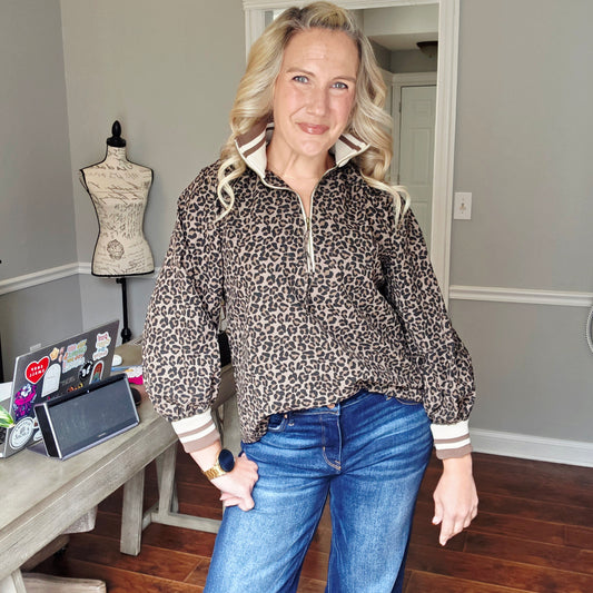 Leopard 3/4 Length Puff Sleeve Top