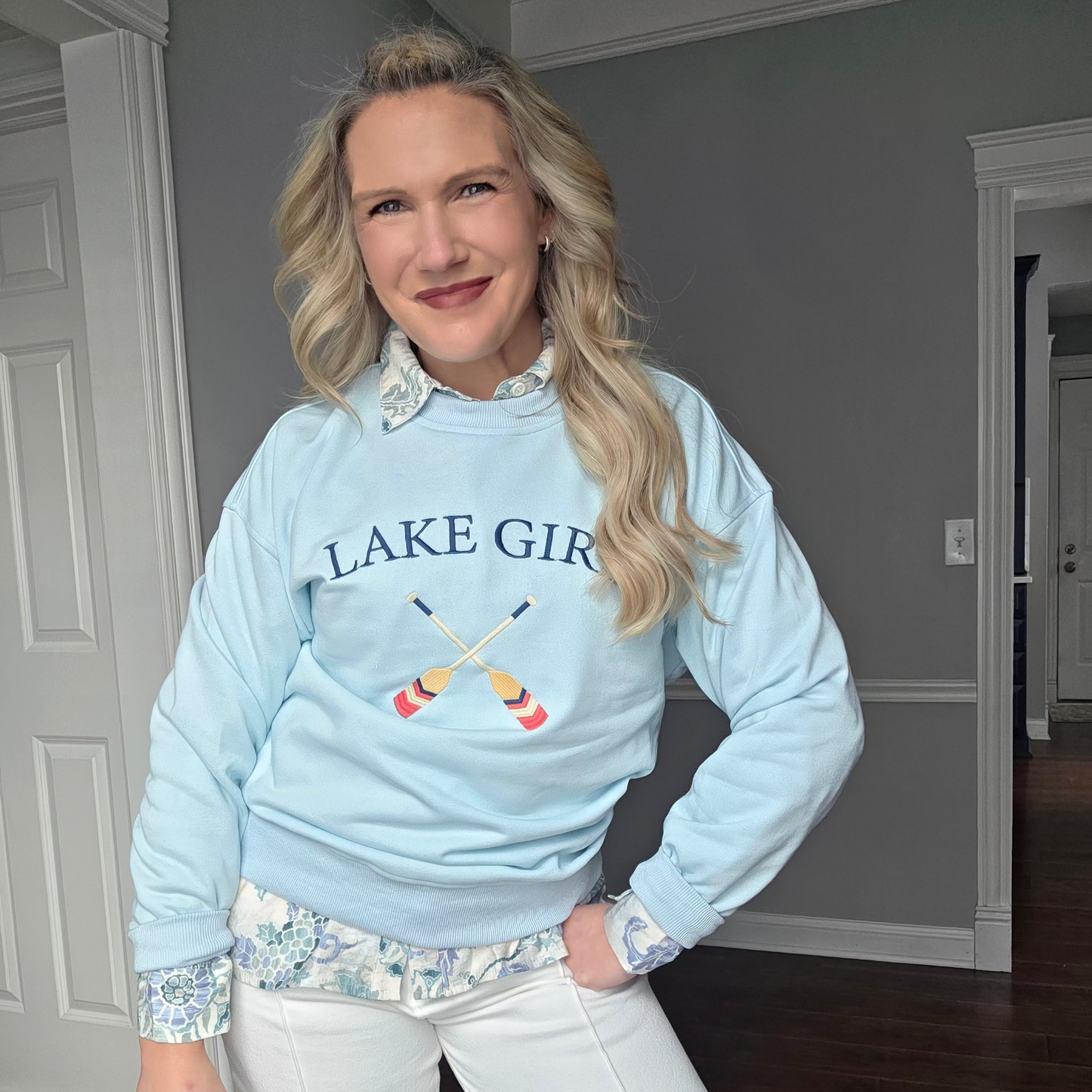 Aqua LAKE GIRL Embroidered Sweatshirt