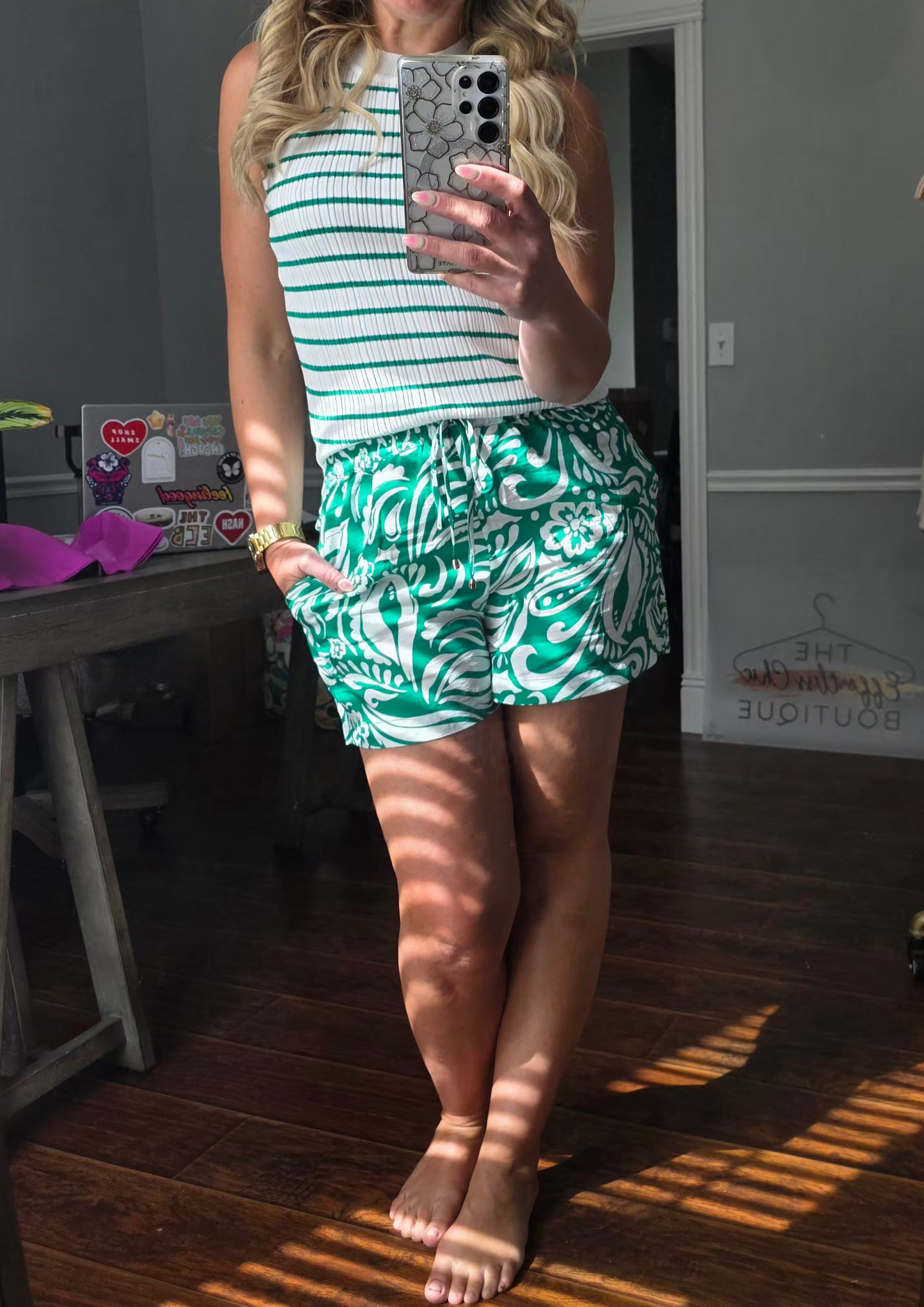 Green Striped Ribbed Tank