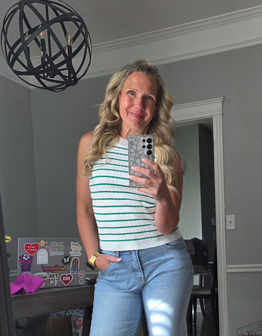 Green Striped Ribbed Tank